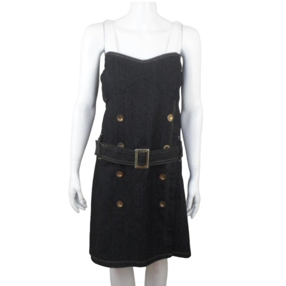 Gold Flava Denim Strapless Belted Mini Dress Dark Wash Blue